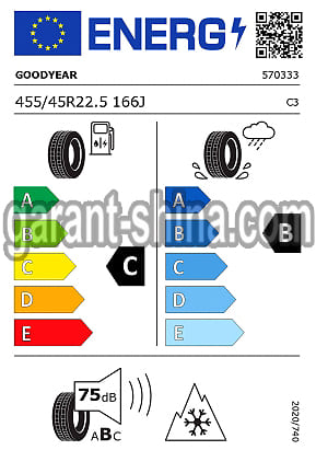 Goodyear UrbanMax MCD Traction (приводная) 455/45 R22.5 166J 20PR - Фото Европейских характеристик